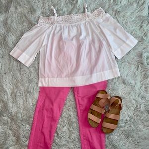 White cotton cold shoulder top